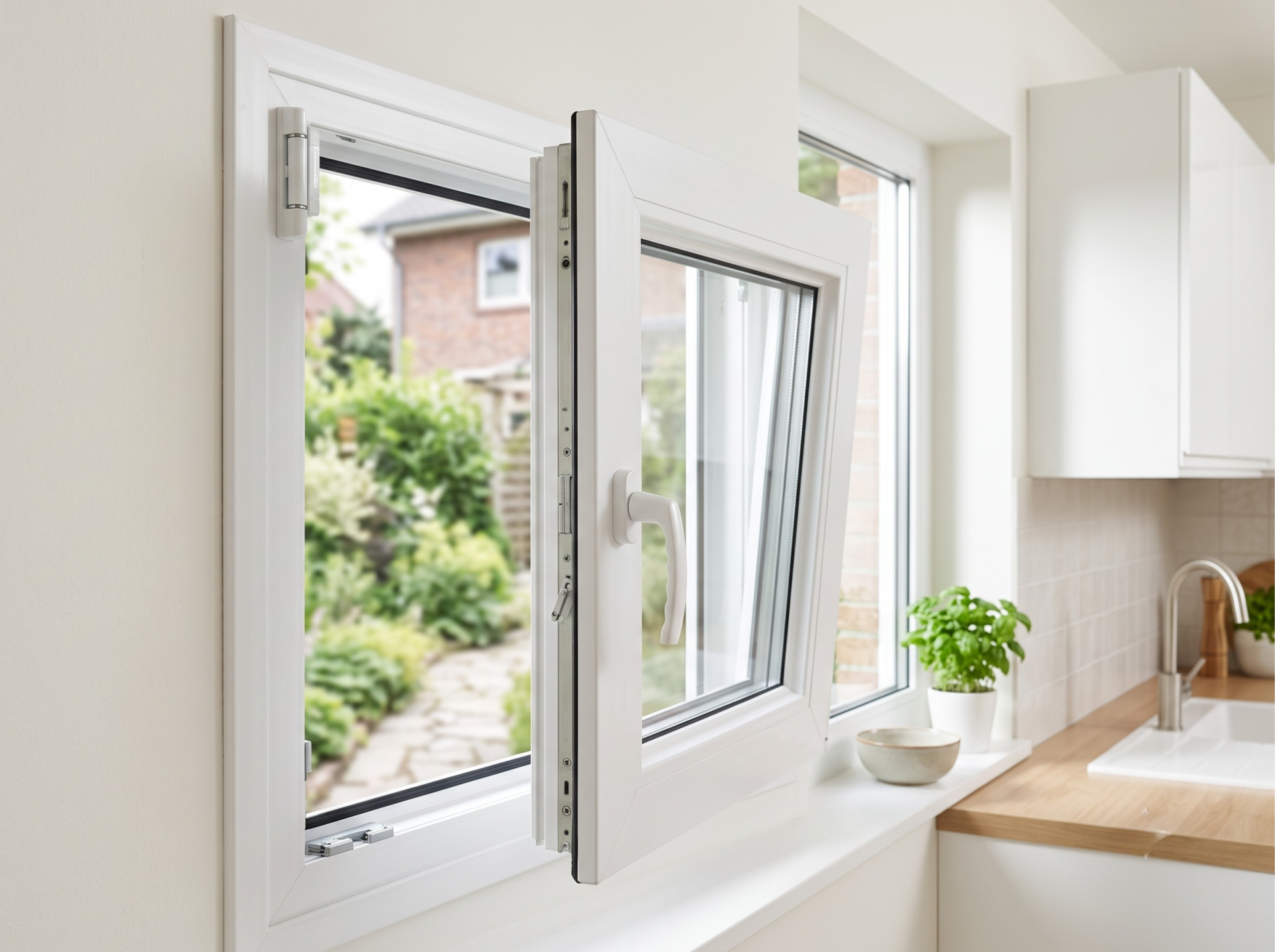 Ventana abatible de PVC blanca